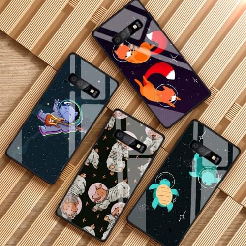Animals In Space Painted Tempered Glass Phone Case for Samsung Galaxy S8 S9 S10 S20 Plus J4 J6 J8 2018 NOTE 8 9 10