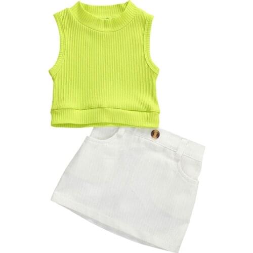 Citgeett Summer 1-4Years Kids Girl Clothes Floral Tops Short Sleeve Fluorescence T-Shirt Mini Button Skirt Outfits Set