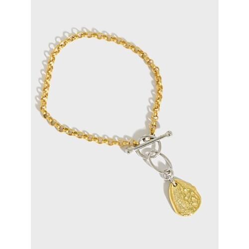 Two-Tone Authentic 925 Sterling silver meteorolite Rock Chian Bracelet Bar Toggle fine jewelry Handmade TLS364