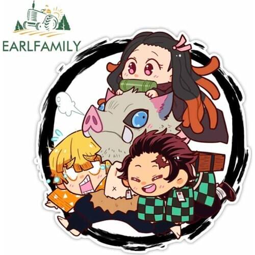EARLFAMILY 13cm x 12.5cm Demon Slayer Clipart Cartoon Funny Car Stickers Scratch-Proof Vinyl Car Wrap Auto JDM RV VAN Car Decal