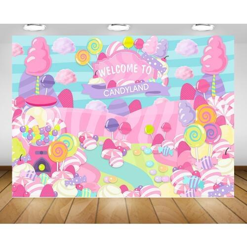 Candy Theme Birthday Background Photography Welcome to Candyland Baby Child Birthday Party Backdrops Decoration Banner Photocall