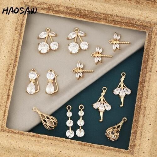 HAOSAW Choose 6Pcs/Lot Hand Made/Girl Cat Dragonfly Glass/Clear Crystal Charms/Earrings Connectors/Earring Findings/DIY Making