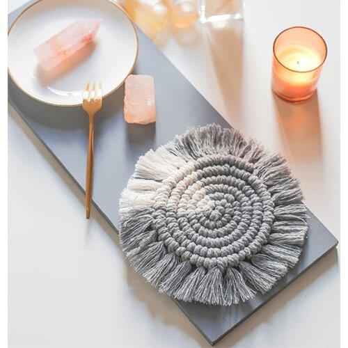 Cotton Braid Coaster Handmade Macrame Cup Cushion Bohemia Style Non-slip Cup Mat Heat Insulation Table Mat Coffee Cup Coaster