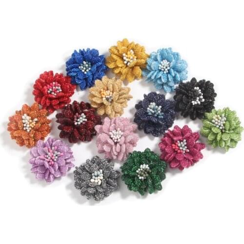 10Pcs 3.5CM 1.4" Glitter Artificial Flower Silk Flower Boutique For DIY Wedding Party Home Decorations Floral Wreath Scrapbook