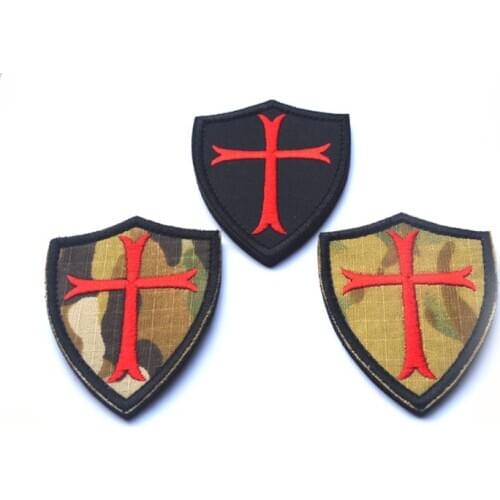 Knights Templar shield Cross patch hook crusades Military forest embroidered camo patches Tactical army for jacket