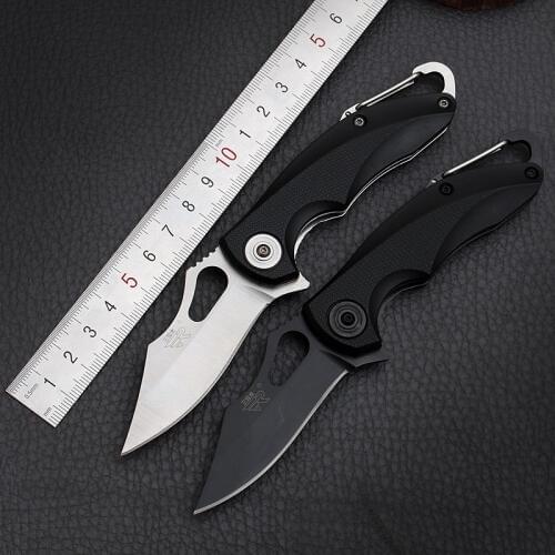 Sanrenmu 7033 8cr14 Stainless Steel Camping Pocket EDC Folding Knife with Clipping Carabiner for Travel Survival and Hunting