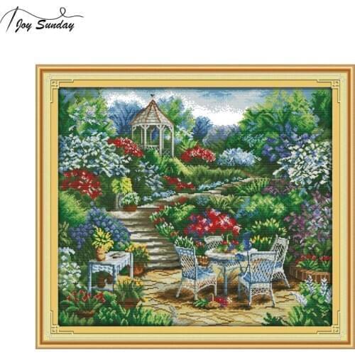 Joy Sunday The Garden Comer Counted Cross Stitch Patterns Aida Printed Canvas for Embroidery Kit DMC Therads DIY Needlework Sets