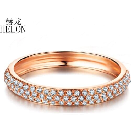 HELON Solid 10k Rose Gold Pave 0.2ct Genuine Natural Diamonds Elegant Cluster Engagement Ring For Women Fine Jewelry Best Gift