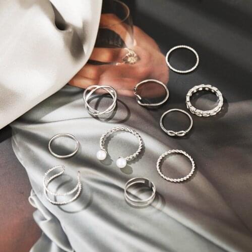 10pcs Punk Gold Wide Chain Rings Set for Women Girls Fashion Irregular Finger Thin Rings Gift 2021 Female Knuckle Jewelry Party