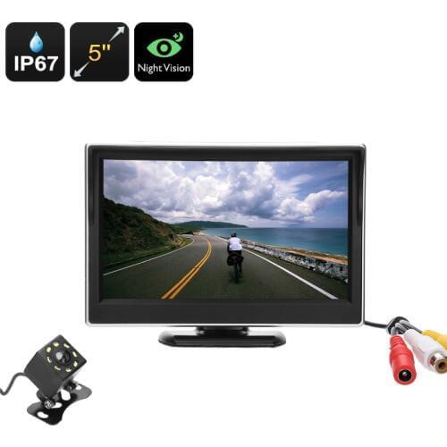 Rearview Backup Parking Camera Kit - 1/4 Inch Color CMOS, IP67 Camera, 5 Inch Display, Nigh Vision, 120 Degree Lens