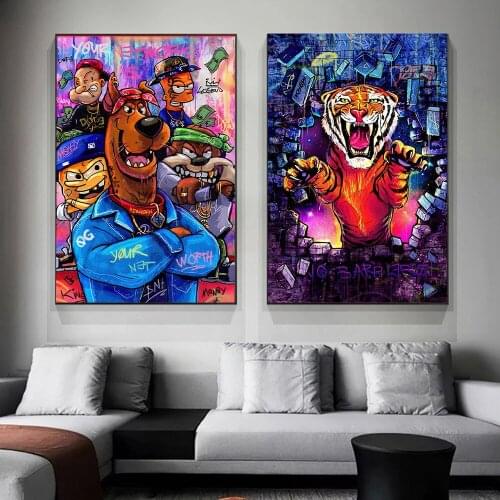 Colorful Graffiti Street Artwork Lion Tiger Posters And Prints Animal Paintings On Canvas Decoration Pictures For Living Room