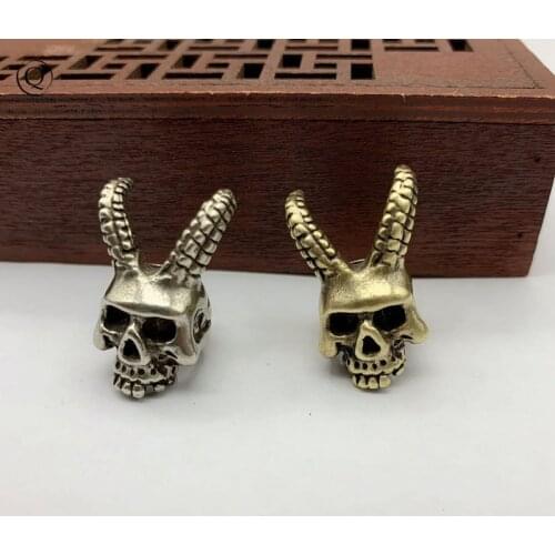 Punk Copper Goat Horn Skull Knife Bead Umbrella Rope Pendant Jewelry Vintage Brass Keychain Hanging Charm DIY Bracelet Accessory