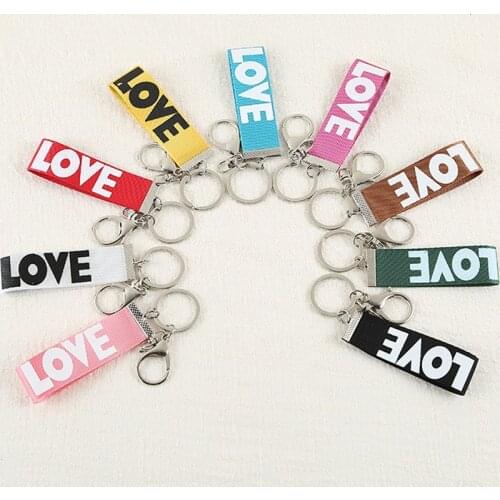 Fashion "LOVE" Letter Nylon Ribbon Keychains For Women Men Home Keychain Car Key Ring Mobile Phone Lanyard Bag Pendant Jewelry