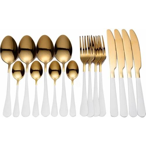 For Kitchen Tableware Gold Dinnerware Set 16 Pieces Gold Cutlery Silverware Set Stainless Steel Cutlery Forks and Spoon Set