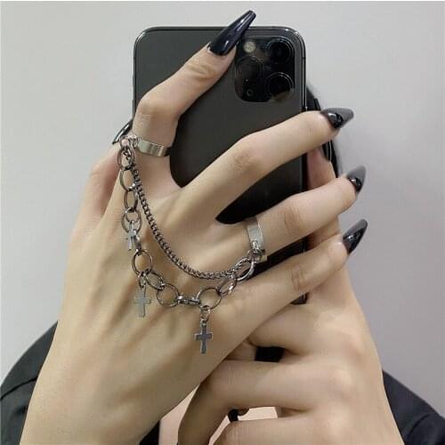 Sindlan Punk Silver Color Chain Cross Rings for Women Gothic Stranger Things Set Couple Hip Hop Emo Fashion Jewelry Anillos Lgbt