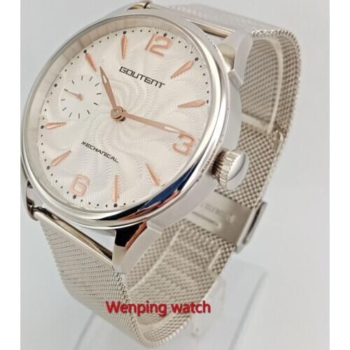 42mm Goutent Wrist watches white dial thread mechanical watch unisex Net woven steel strip W2711