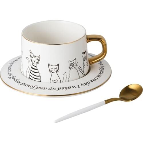 Nordic Style Tea Cup Set Modern Gold Rim Porcelain Cute Mate Cup Coffee Sets Wedding Luxury Ceramic Tazas Cafe Drinkware EB50BD