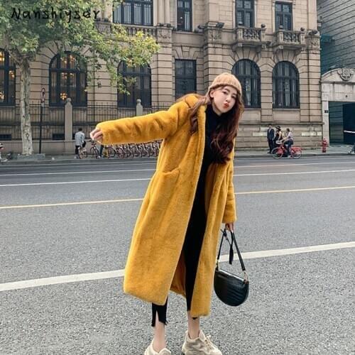 2021 Winter New Womens Loose Hooded Soft Plush Long Faux Fur Coat Sobretudo Casaco Feminino Inverno Thick Warm Kobieta Kurtka