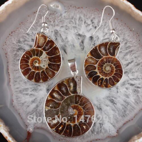 New Charm Natural Ancient stone Conch Shell Beads Gems Pendant & Earring 1 SET