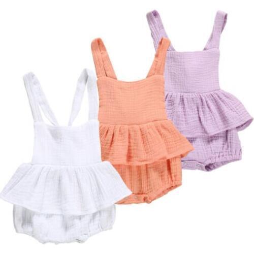 0-24M Newborn Baby Girl Ruffle Solid Bodysuit Sleeveless Jumpsuit Outfit Clothes Summer 2019