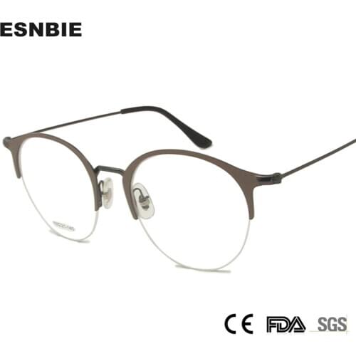 Alloy Glasses Frame Men Oversized Optical Women Vintage Round Prescription Eyeglasses Myopia Brand Design Retro Half Rim Eyewear