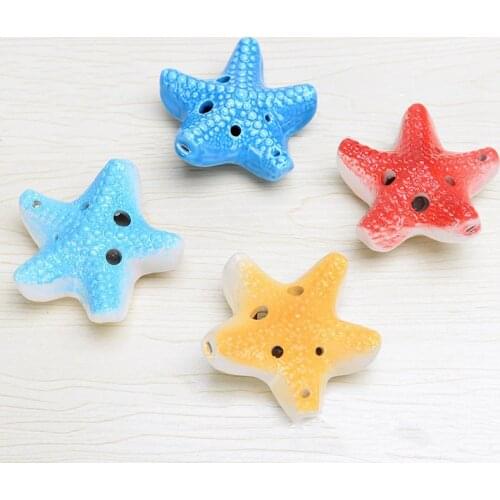6 Holes Ocarina Creative Ocean Starfish Shape Souvenir Birthday Gifts C Tone Handmade Ceramics Orff Instruments for Mothers Day