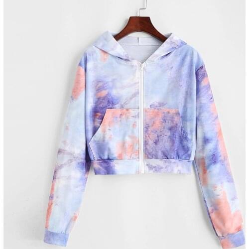 2021 Autumn Womens Hoodies Long Sleeve Tie-dye Zip Up Hoodies Fashion Pocket Hoodie Sweatshirt Femme Tops Polerones Mujer