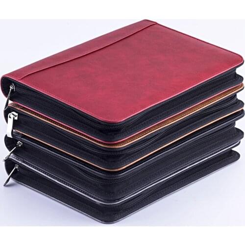 Faux Leather A5 Padfolio with Calculator Zipper Binder Notebook Briefcase File Executive Folder Spiral Travel Note Book