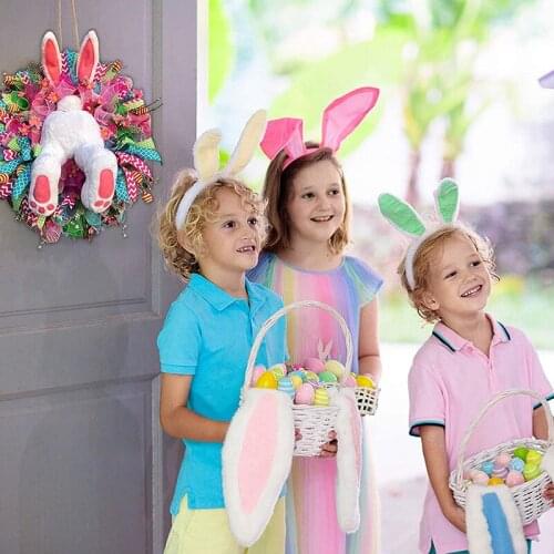 Easter Rabbit Wreath Decor for Front Door Thief Bunny Butt with Ears Wall Decor