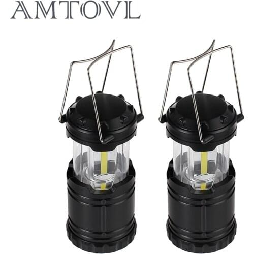 AMTOVL 2Pcs COB LED Portable Lantern Ultral Bright 360 Degrees Light Collapsible Tough Lamp For Camping Fishing Tent Halloween