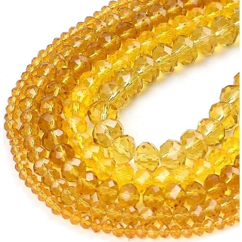 Transparent Yellow Faceted Glass Crystal Rondelle Beads Loose Spacer Beads For Jewelry Making DIY Bracelet15'' 4/6/8/10/12/14mm