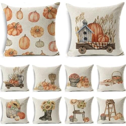 Thanksgiving Pillow Cover Pumpkin Cushion Cover Linen Farmhouse Decor Pillow Case Home Decor Sofa Car 45CM*45CM coussin cojín