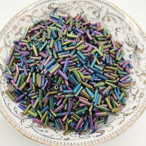 LNHOME 2*6mm 60g/1440Pcs Black AB Glass Beads For Decoration Needlework Beads Crafts Garment Accessories Loose Beads Wholesale