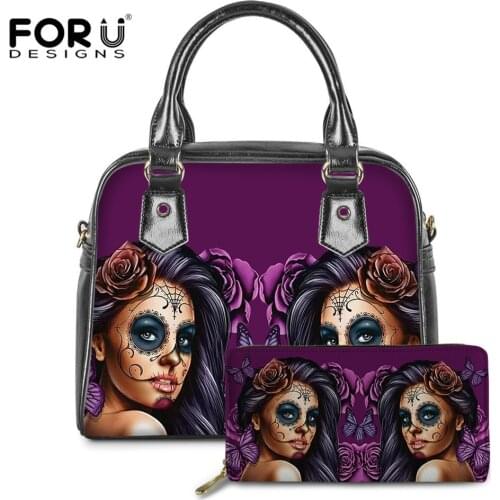FORUDESIGNS Vintage PU Leather Handbags Womens Top-handle Nightmare Before Christmas 2Set/Pcs Tote Bag Purses Bolsa Feminina