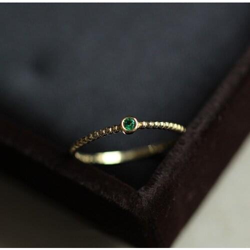 Green Small Round Stone Ring 100% Real 925 Sterling Silver Gold Wedding Rings For Women Minimalist Promise Love Engagement Ring