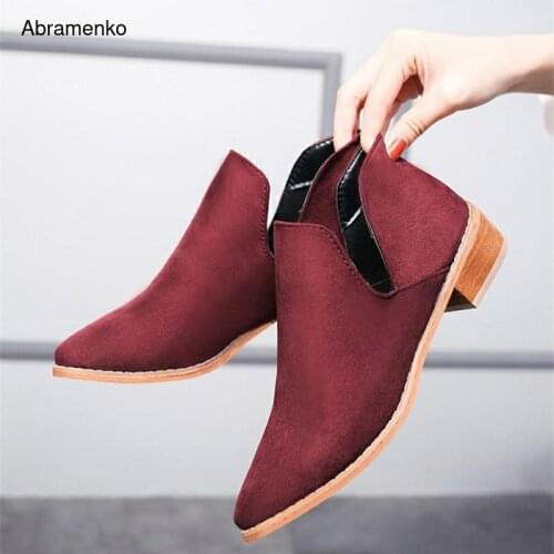 Autumn Boots Woman Thick Heel Boots Shoes Martin Boots Women Chunky Ankle Leather Black Red Boots Square High Heel Plus Size 41