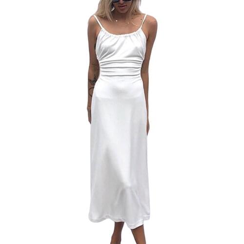 2021 Summer New Fashion Female Long Dress,Solid Color U-Neck Sleeveless Backless,White/Black,S/M/L