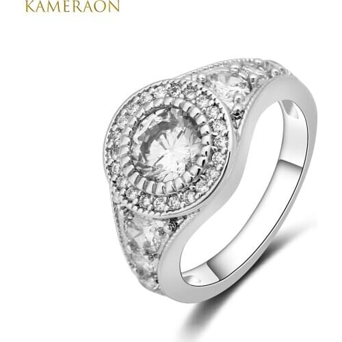 100% Cubic Zirconia Delicate Ring For Women Single Stone Big Rings Wedding Promise Princess Jewelry Mom Crystal