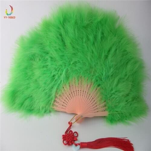 10pcs Thicken Fluffy Folding Marabou Feather Hand Fan Girls Dance Performance Apple green Fan Party Favors wedding decoration
