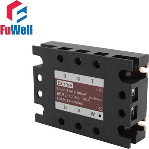 3-phase Solid State Relay SSR AC-AC 100AA Input 80-250V AC Load 24-480V AC
