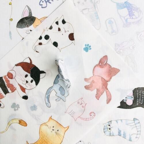 4 Sheets /Pack Cute Dog And Cats Washi Paper Decorative Stickers