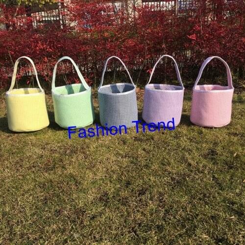 50pcs/lot wholesale new arrival seersucker easter bucket monogram personalized easter egg basket childrens kids candy bucket