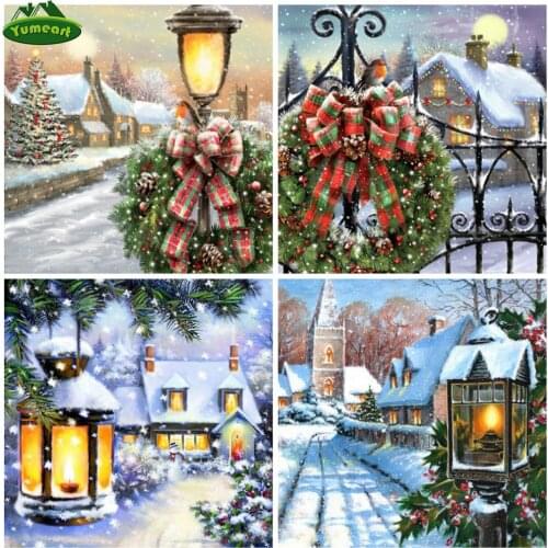 5D DIY Diamond Painting by Number Winter House Diamond Embroidery Cross Stitch Square Landscape Rhinestones Needlework Wall Arts