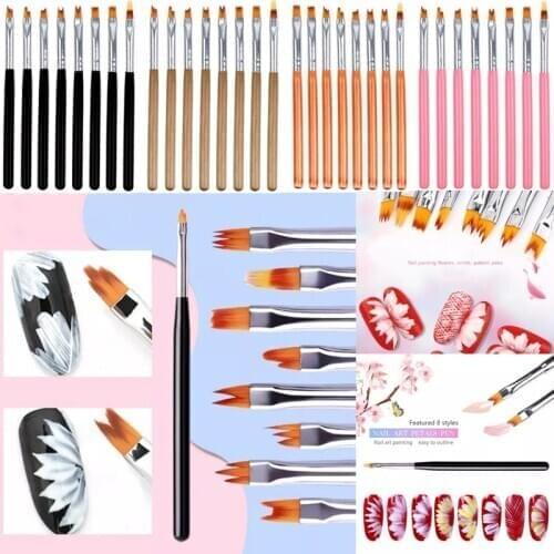 8Pcs Nail Painting Brush Professional Various Shapes Nail Designs Draw Lines Flowers Patterns Manicure Pen Nail Art Great Tool