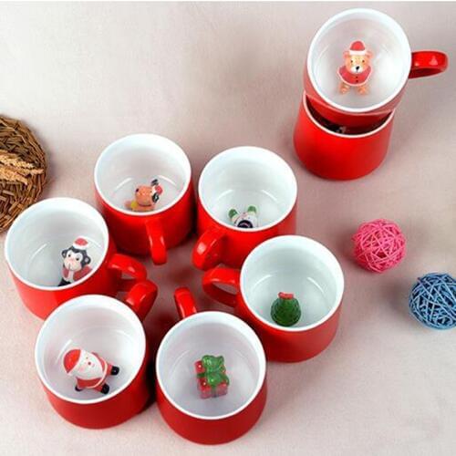 Promotion! 400ML 3D Cute Cartoon Three-dimensional Animal Coffee Cup Christmas Ceramic Couple Lovely Cup 8 Styles Red Mugs