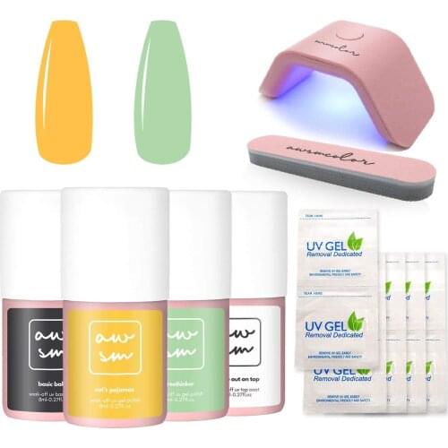AwsmColor Spring Fever Starter Kit Gel Nail Polish Set with Top Coat Base Coat,Mini Lamp,Cleaning Packets,Nail File Gel Polish
