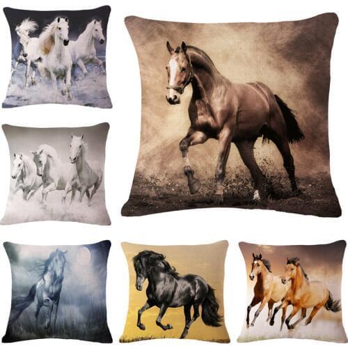 Running Horse Cushion Cover Vintage Cotton Linen Square Pillow Covers Knitted Drop Shipping Pillow Case Animal Home Textile Case