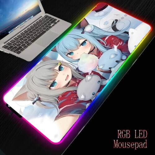Mairuige Japanese Anime Girl Large RGB LED illumination Gaming Mouse Pad Keyboard Pad Desk Mat Table Mat for Laptop Notebook XXL