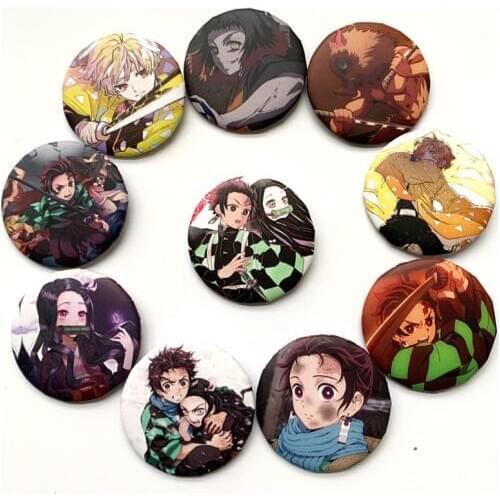 10Pcs/Set Anime Demon Slayer Kimetsu No Yaiba Figure Pins Brooches Badge Chest Ornament Cosplay Itabag Bag Clothing Accessoies