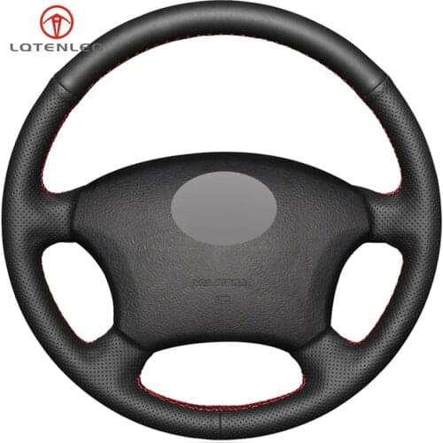 LQTENLEO Black Genuine Leather Steering Wheel Cover For Toyota Land Cruiser Prado 120 Sienna Hilux 4Runner Sequoia Highlander